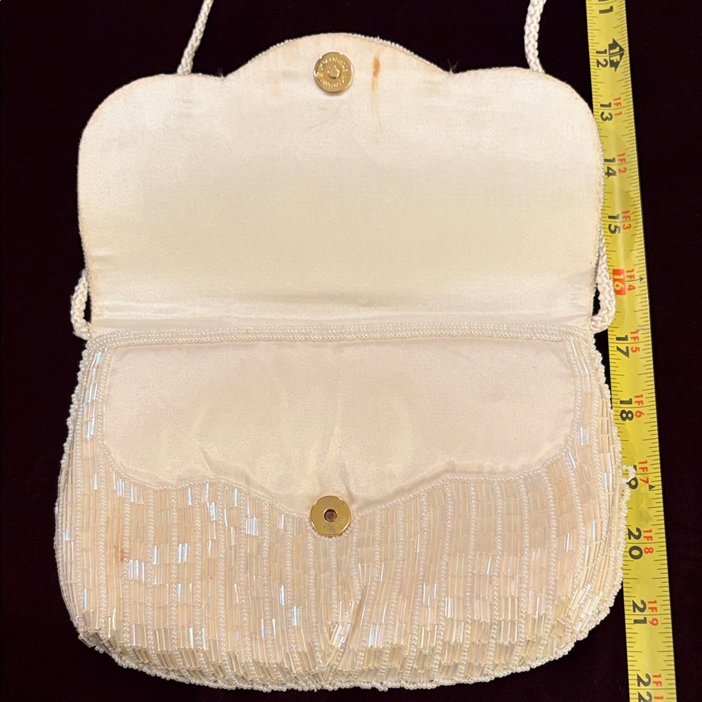 Vintage Magid Elegant Cream aurora borealis Beaded Women's Evening Bag with stra - Picture 6 of 12